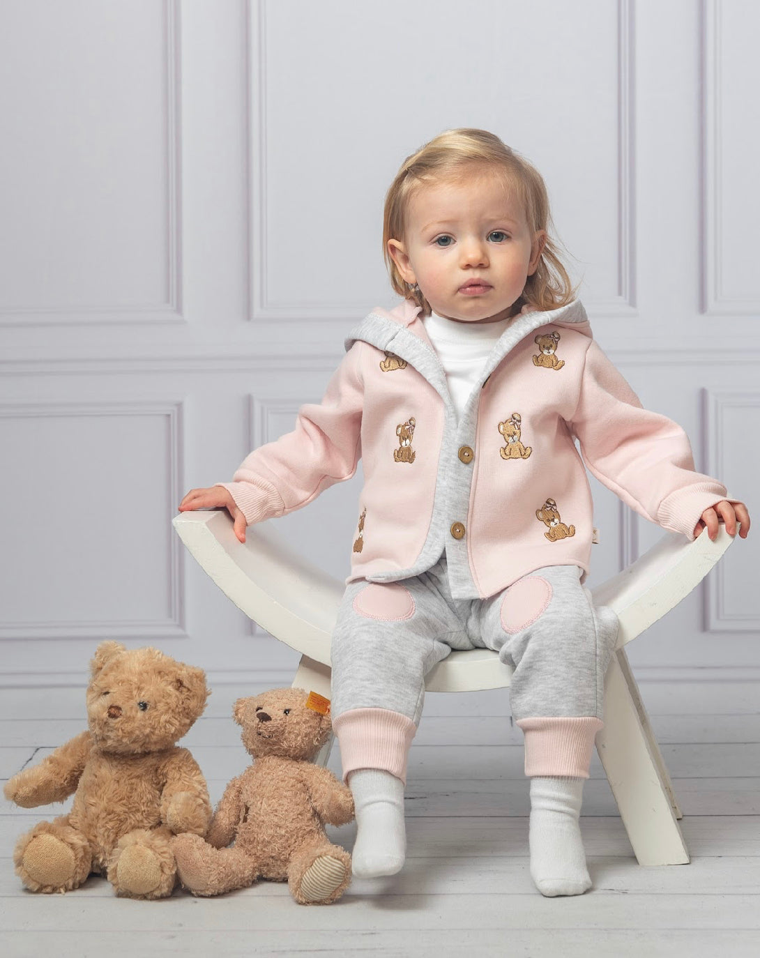 Caramelo Kids Pink & Grey Bear Tracksuit Set