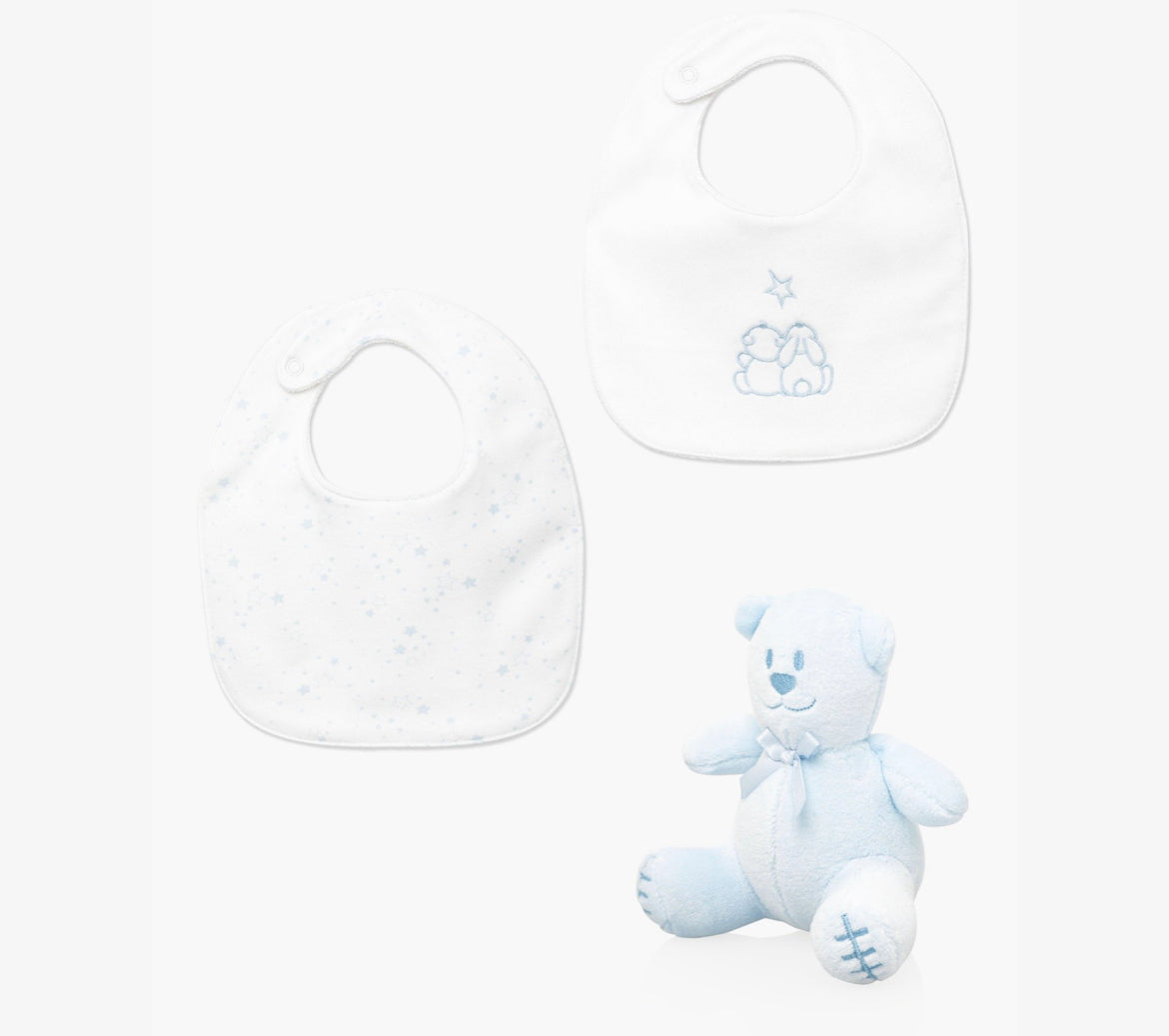Emile et Rose Baby Blue Bibs and Teddy Gift set