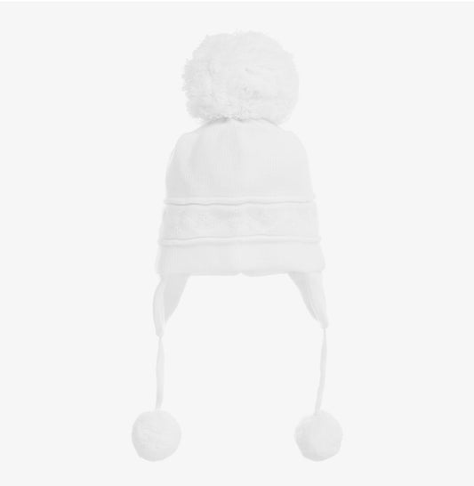 Emile et Rose Unisex White Cotton Pom Pom Hat