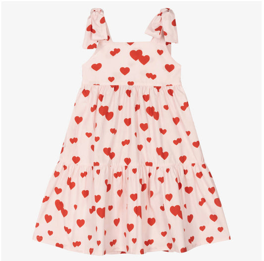 Phi Clothing Girls Pink & Red Cotton Heart Dress