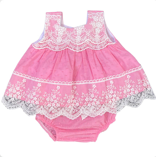 Lor Miral Girls Pink & Lace Dress