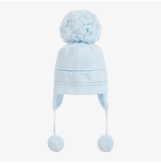 Emile et Rose Blue Cotton Pom Pom Hat