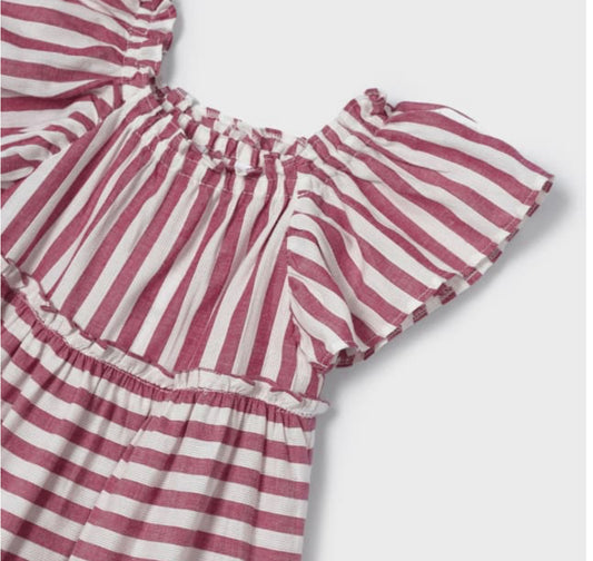 Mayoral Girls Red Stripe Cotton Dress