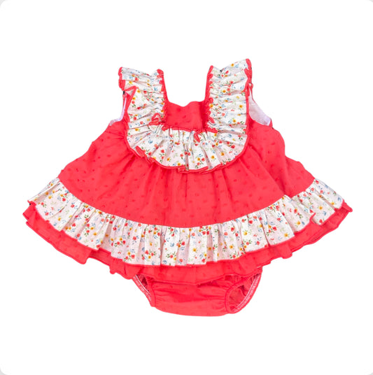 Lor Miral Girls Coral Cotton Dress