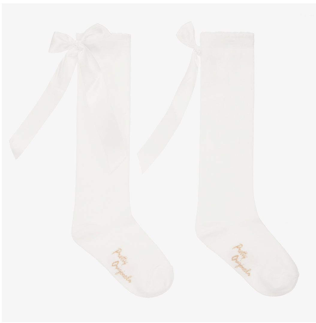 Pretty Originals Girls White Bow Knee High Socks