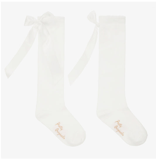 Pretty Originals Girls Ivory Bow Knee High Socks