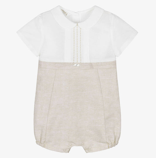 Mayoral Baby Boys Ivory & Beige Linen Romper