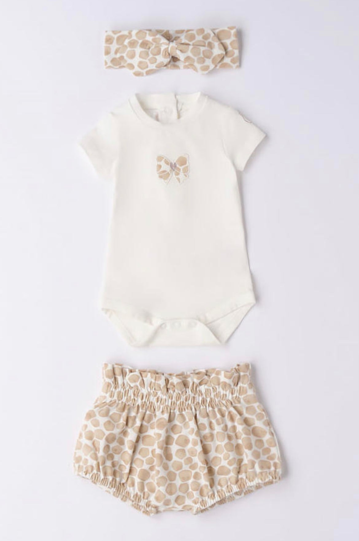 Minibanda Baby Girl Ivory & Tan 3 Piece Outfit