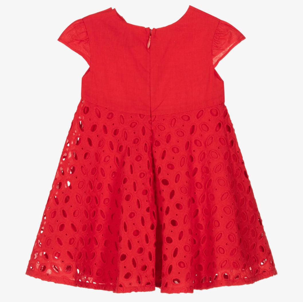 Mayoral Girls Red Broderie Anglaise Dress