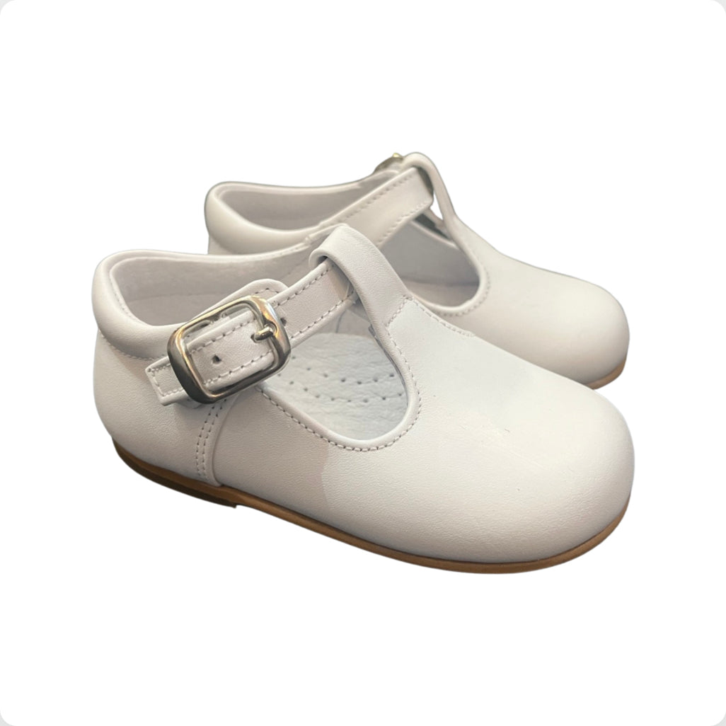 Pretty Originals Unisex White Leather T-Bar Shoes
