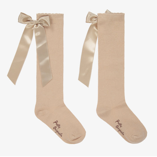 Pretty Originals Girls Camel Bow Knee High Socks