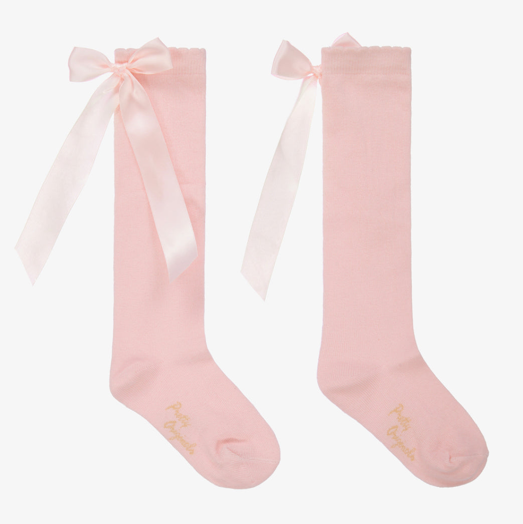 Pretty Originals Girls Pink Bow Knee High Socks