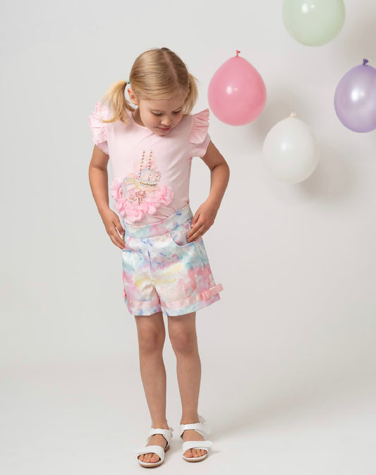 Caramelo Kids Girls Pink Carousel Motif Shorts Set