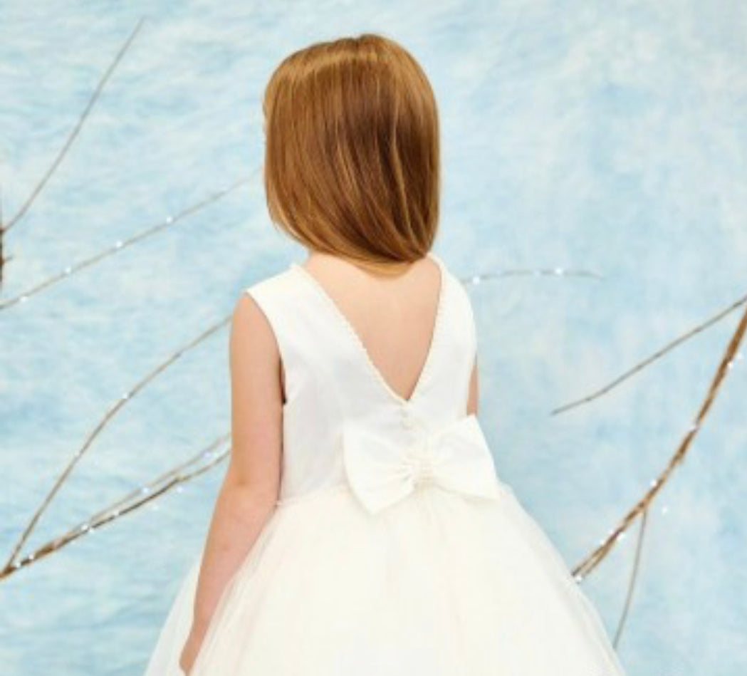 Sarah Louise Girls Ivory Satin & Tulle Occasion Dress