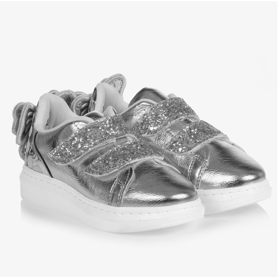 Caramelo Kids Girls Silver Bow Trainers