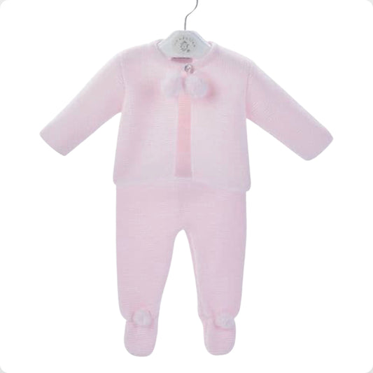 Dandelion Baby Girl Pink Knitted Pom 2 piece set