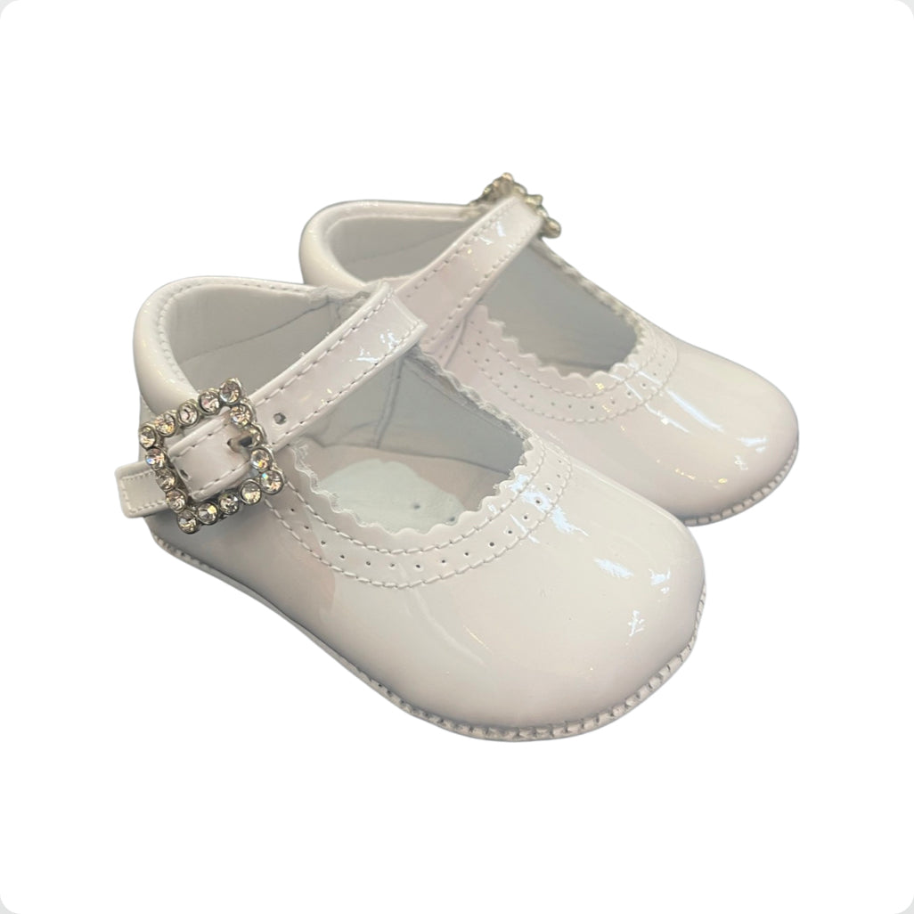 Pretty Originals Baby Girl White Patent Pram Shoes