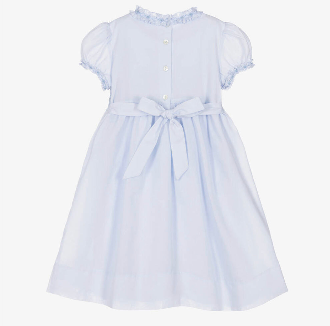 Sarah Louise Girls Blue Cotton Hand Smocked Dress